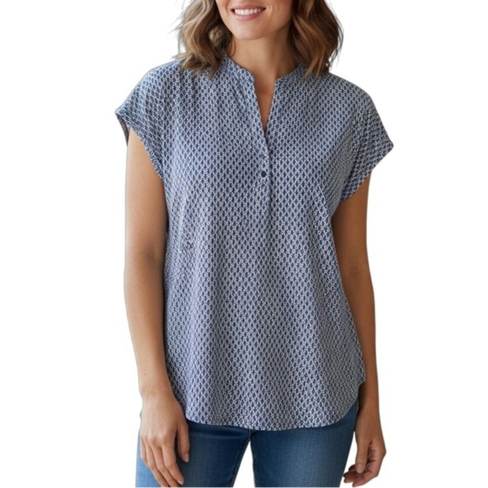 Liz Claiborne Women’s Geometric Print Henley Blouse | Size Medium